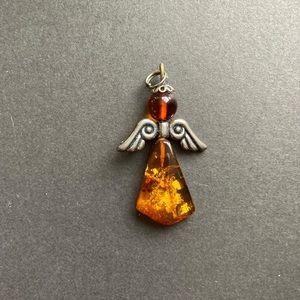 🌟HP🌟Vintage Genuine Baltic Amber Angel Pendant, Silver Tone